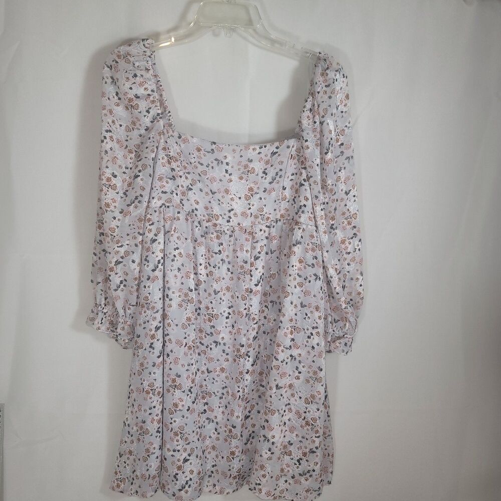Blue Rain Floral Babydoll Mini Dress Puff Sleeve Cottagecore Flowy Coquette L